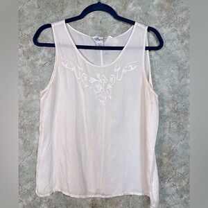 V I N T A G E  Angela Tong Cream Embellished Silk Tank Top